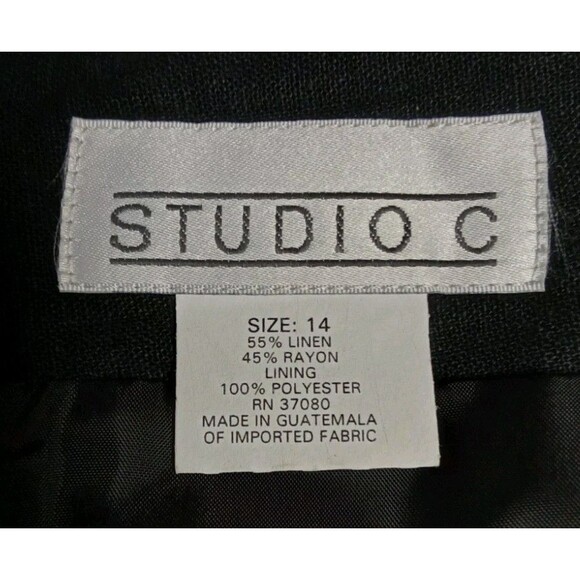 Studio C Skirt Size 14 Black Linen/Rayon Back Zip Lined - Picture 2 of 4